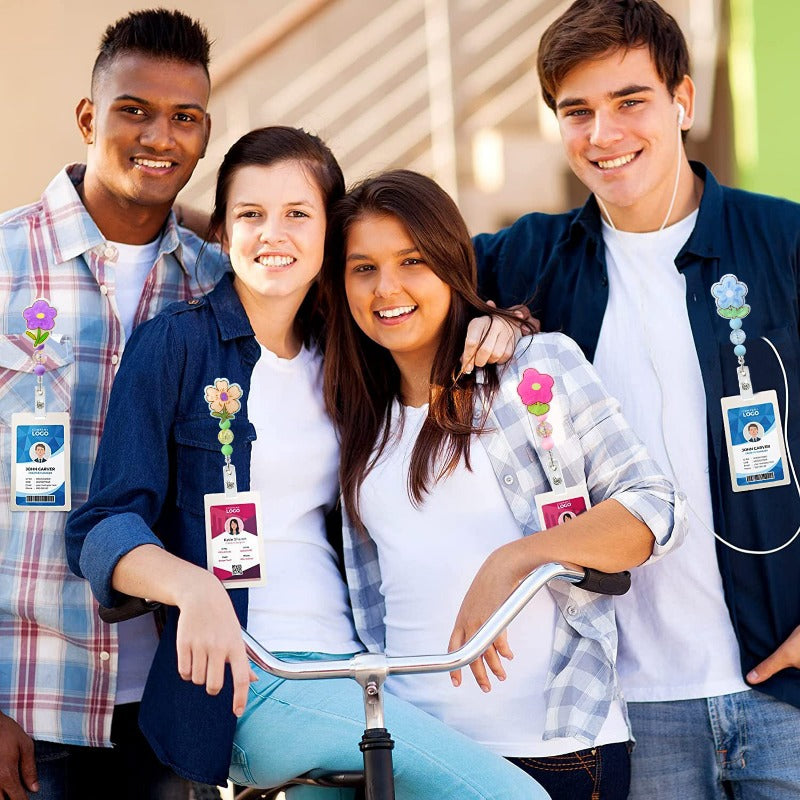 Wholesale Acrylic Flower Beaded Retractable Badge Scroll Keychain